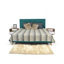 Set Verona Cabecero Cap+Base King Tela Petróleo+Mesas