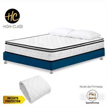 Combo Colchon 100 X 190 Stanford Relax + Base Cama Azul + Protector + Almohadas