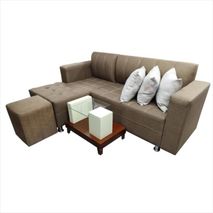 Juego De Salas Moderno En L Con Tela Antirasguños Y Antifluido Color Café Sofa Con Cojines Decorativos