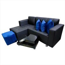 Muebles De Sala Y Sofá Modernas En L Con Tela Antifluidos Color Negro