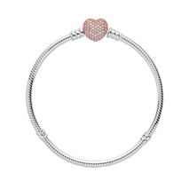 Brazalete Pandora Original De Cadena De Serpiente Con Cierre De Corazón Pavé