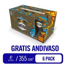 CERVEZA LAGER + VASO  SIXPACK ANDINA 2130 ml