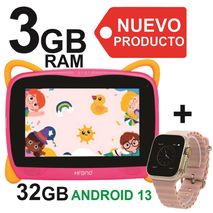 Tablet Niños 3Gb Ram 32Gb Android + Reloj Inteligente Rosado