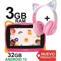 Tablet Niños 3Gb Ram 32Gb Android 13 Rosado + Audífonos Diadema