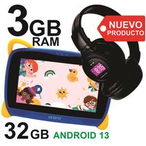 Tablet Niños 3Gb Ram 32Gb Android 13 7 Pulgadas + Audífonos Azul