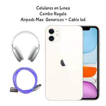 Combos Airpods Y Cable Led Celular Iphone 11 128 Gb Blanco Reacondicionado + Regalo Airpods Max Genéricos Y Cable Led