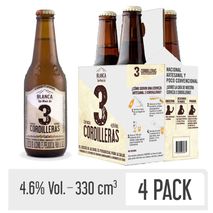 Cerveza Artesanal 3CORDILLERAS Blanca Botella x4und 330ml (1320  ml)
