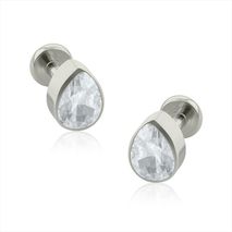 Titanio Aretes Piercing Gota Cristal Zirconia Cúbica Para Lóbulo