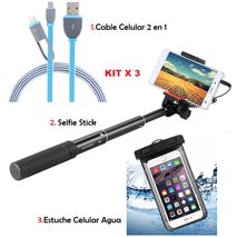 Selfie Stick + Estuche Agua Sumergible + Cable 2 En 1