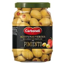 Aceitunas verdes CARBONELL MARCA EXCLUSIVA Rellenas con pasta de pimentón (180  gr)