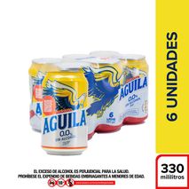 Cerveza AGUILA lata cero libre de alcohol six pack (1980  ml)