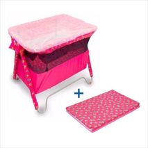 Corral Cuna Para Bebe Dos Niveles ,Toldillo Y Colchoneta Rosa