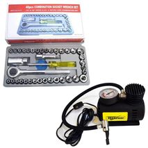 Juego De Copas X40 Accesorios + Compresor Aire Llantas Carro Moto Eléctrico