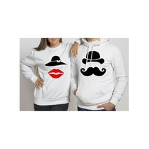 Buzo Buso Saco Hoodies Blanco Pareja Bigote Y Labio Sombrero