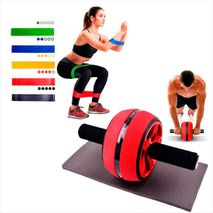 Rueda Abdominal Ab Wheel + Bandas Elasticas De Resistencia 5 Pcs Lisas Ejercicio Multifuncional