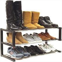 Zapatero De 3 Niveles Apilable, Metal Resistente, Hasta 12 Pares