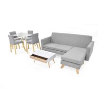 Combo Sala Burdeos + Comedor Madrid 4 Puestos Tela Plata