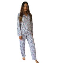 Pijama Morning Pantalón Y Camisa Botones Floral Azul