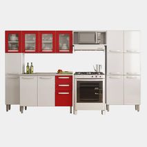 Cocina Integral Evidence 3.00M 5 Muebles Incluye Lavaplatos Y Blanco Con Rojo