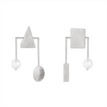 Aretes Geometrico Con Perla Plata T