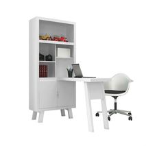 Escritorio Y Biblioteca Con Estantes Personalizables Blanco