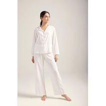 Pijama Pantalon Largo Dama Options Intimate1530022 Cuello Solapa Y Manga Largaoff White Raya Dorada100%Viscosa