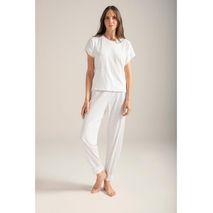 Pijama Pantalon Largo Dama Options Intimate1528022capri Y Camiseta Manga Corta En Algodón Flaméoff White100%Algodon