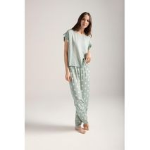 Pijama Pantalon Largo Dama Options Intimate1504022 Manga Corta Con Bolero Verde Con Lunares100%Viscosa