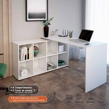 Escritorio En L Mingle Blanco 120 Cm Con Biblioteca