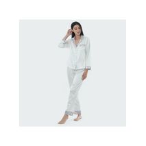 Pijama Mujer Satin Crema Detalle Floral